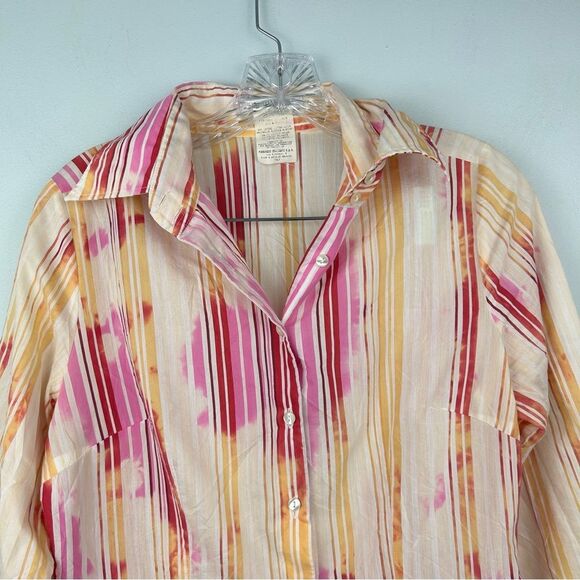 Naracamicie Striped Pink and Yellow Tie-Dye Wrinkle Button-Up Shirt Sz III or 6 - Picture 3 of 13